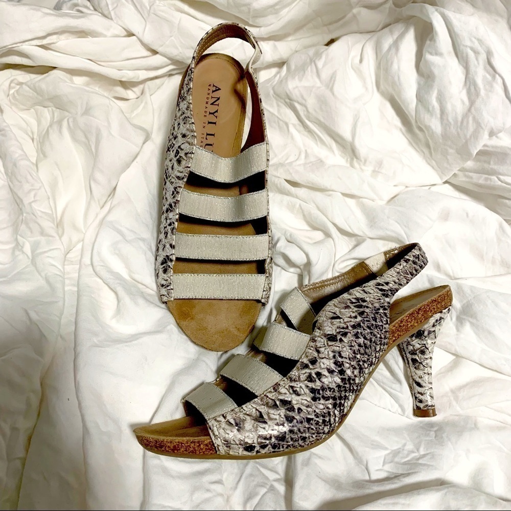 Anyi Lu Snakeskin Cork Heeled Sandals Comfort Luxury Designer Shoes